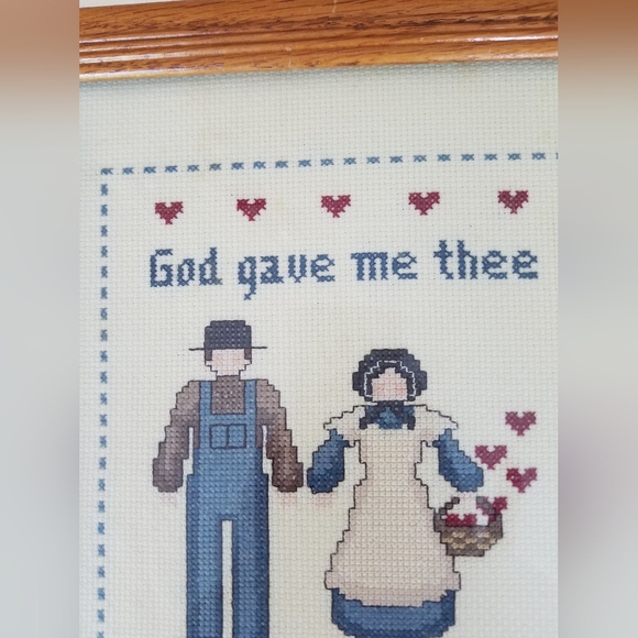 Vintage Framed with glass Cross Stitching God Gave Me Thee - Picture 2 of 8
